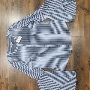 NEW Milly Ruthie Bell-sleeve Striped Stretch Poplin Blouse Blue Colors size 14